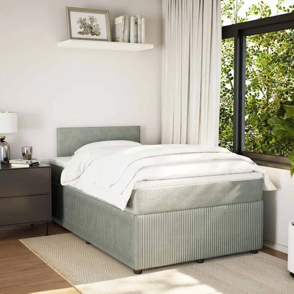 vidaXL Boxspringbett mit Matratze Hellgrau 120x200 cm Samt