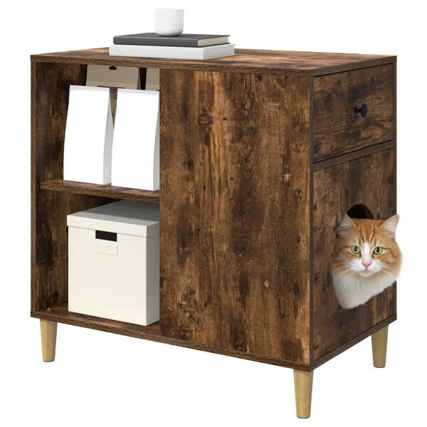 vidaXL Katzenhaus Räuchereiche 72 x 42, 5 x 70 cm Holzwerkstoff