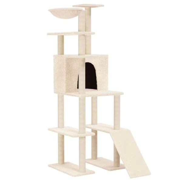 vidaXL Kratzbaum mit Sisal-Kratzsäulen Creme 166 cm