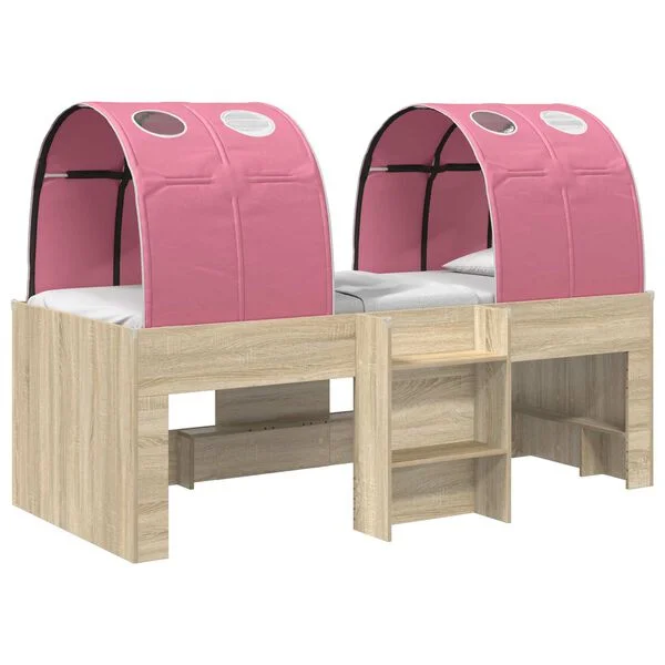 vidaXL Bett mit Tunnel 3 Stk. Sonoma Eiche und Pink Holzwerkstoff