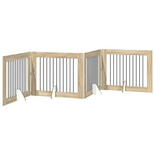 vidaXL Klappbares Hundetor mit Ständern 4 stk. Sonoma-Eiche 401 cm