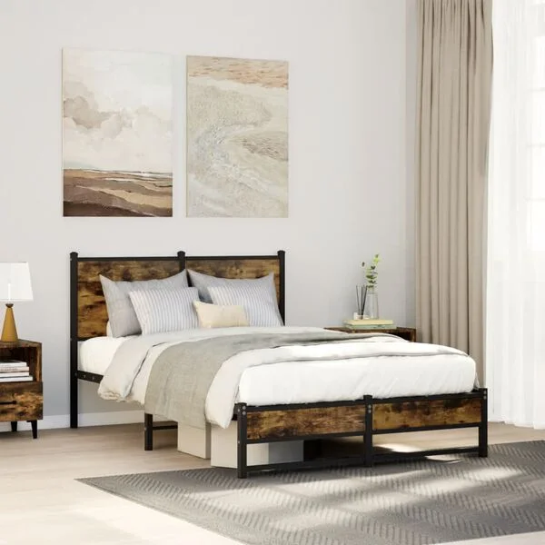 vidaXL Metallbett ohne Matratze Räuchereiche 120x200 cm