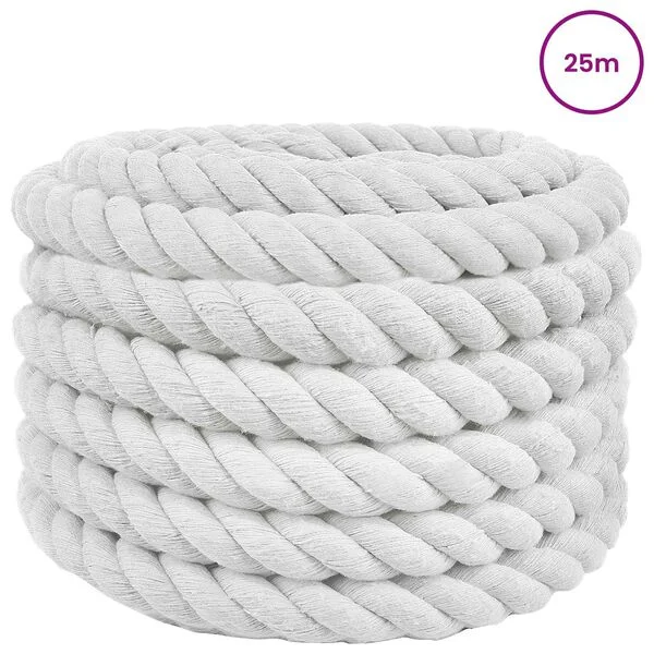 vidaXL Baumwollseil 40 mm 25 m Weiß 100% Baumwolle