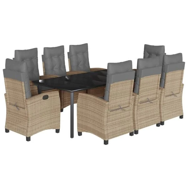 vidaXL 9-tlg. Garten-Essgruppe mit Kissen Beigemischung Poly Rattan