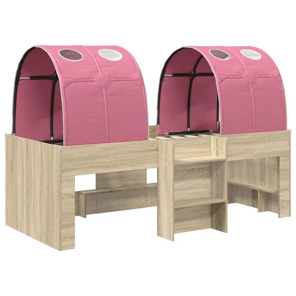 vidaXL Bett mit Tunnel 3 Stk. Sonoma Eiche und Pink Holzwerkstoff